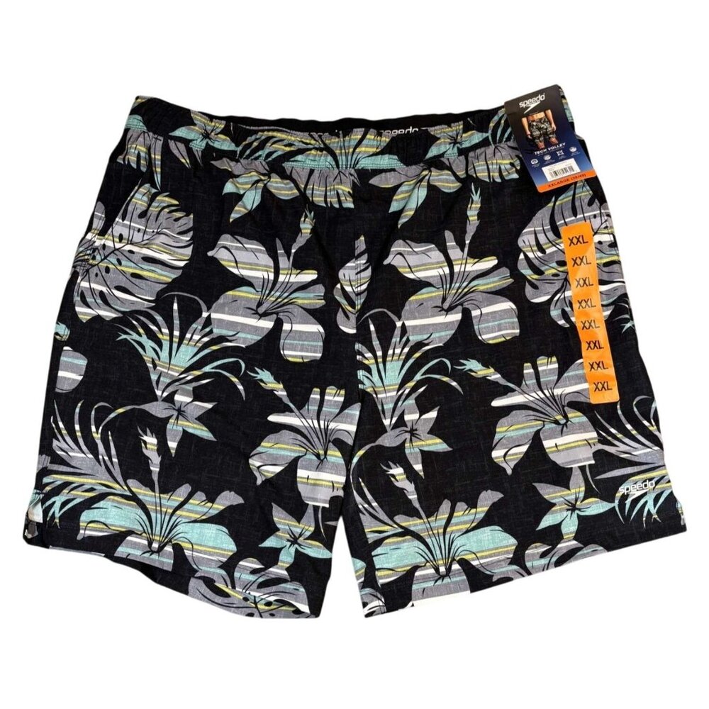 New Mens Speedo Black Tropical Floral Tech Volley Swim Shorts - XXL (38/40)